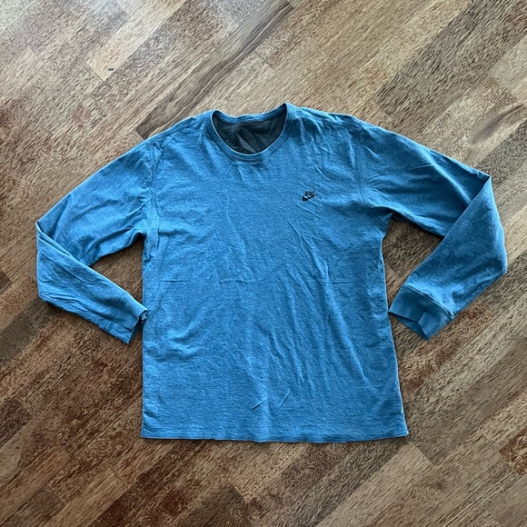 Nike Crewneck Long Sleeve Shirt Blue Logo Mens Large Henley Nice - Picture 1 of 5